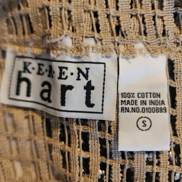 Keren Hart 100% cotton khaki tan small crochet sweater jacket artsy chunky snaps - Picture 6 of 6